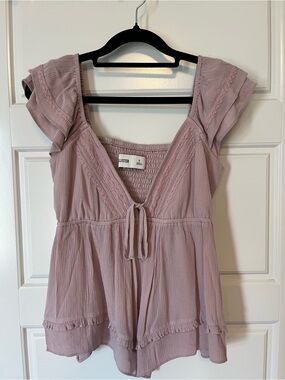 Hollister Mauve Pink Ruffled Tie-Front Peplum Top
